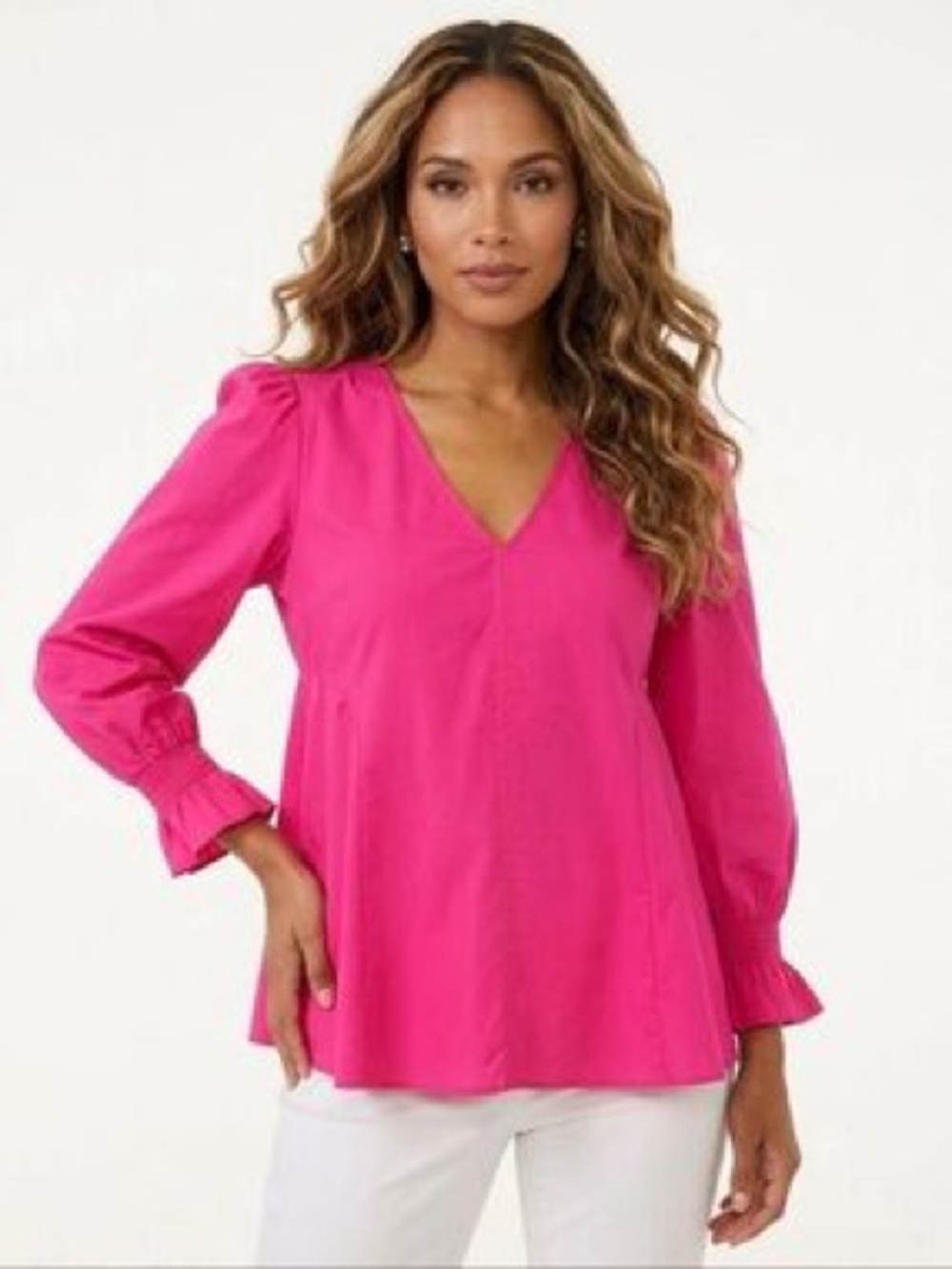 Tuckernuck pomander place Bright Pink V-Neck Long Sleeve balloon sleeve puff med